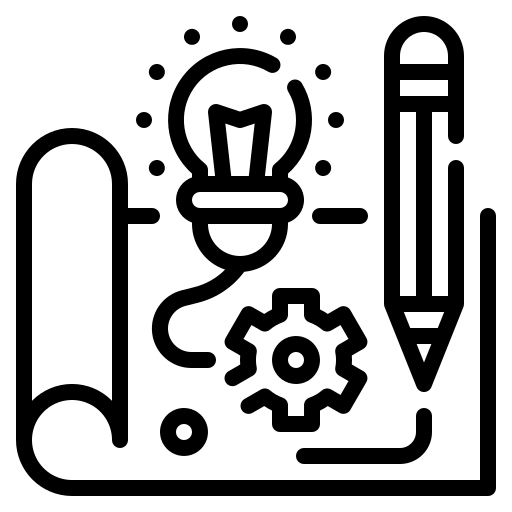 Icon für Motion-Effekte bei Webseiten mit Glühbirne, Zahnrad und Stift